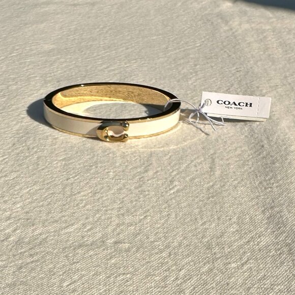 Coach Signature Oval Cream/Gold Hinged Bangle NWT - Picture 5 of 8